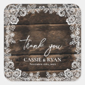 Landelijke houten kant bloemige trouw bruiloft dan vierkante sticker (Voorkant)