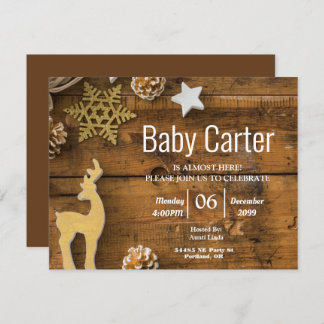 Landelijke Houten Kerst Jongens Baby Shower Kaart