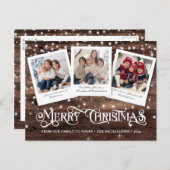 Landelijke houten Kerstmis 3 foto Feestdagenkaart (Voorkant / Achterkant)