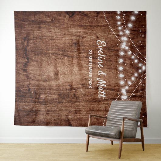 Landelijke houten landelijke boho snoerlichten bru wandkleed (In Situ (horizontaal))