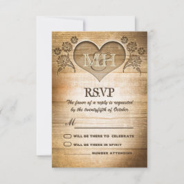 landelijke houten landelijke bruiloft RSVP Kaartje