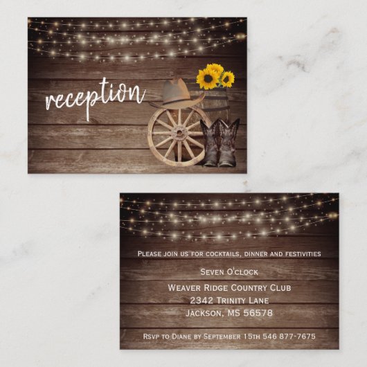 Landelijke houten loop en zonnebloemen - Ontvangst Informatiekaartje (Voorkant / Achterkant)