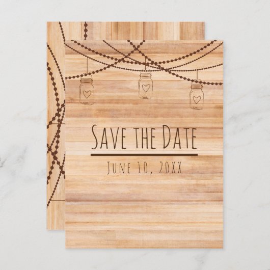 Landelijke houten & metseljars Save the Date Aankondigingskaart (Voorkant / Achterkant)