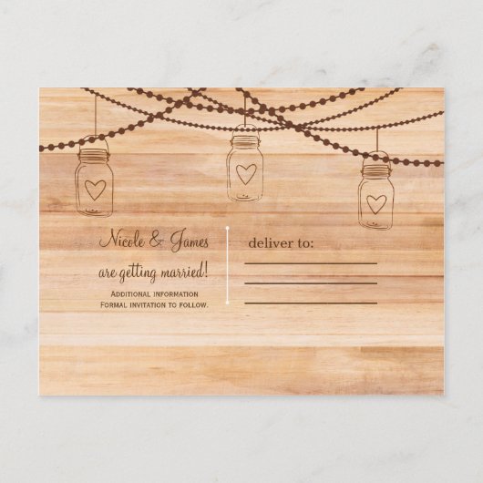 Landelijke houten & metseljars Save the Date Aankondigingskaart (Achterkant)