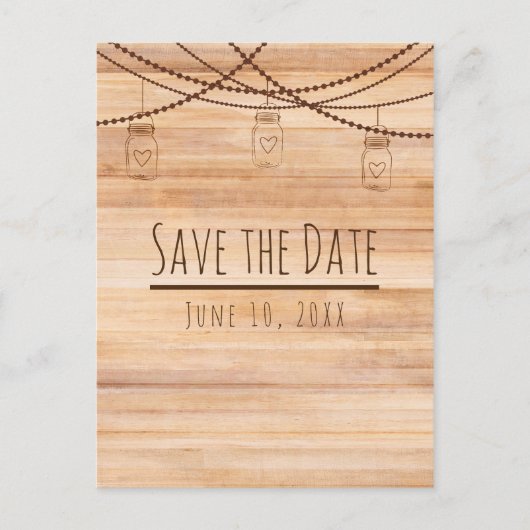 Landelijke houten & metseljars Save the Date Aankondigingskaart (Voorkant)