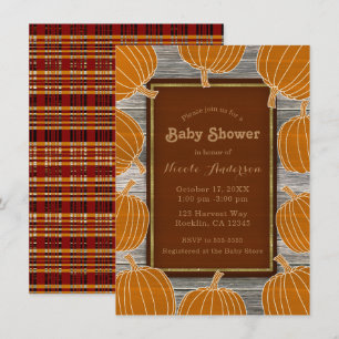 Landelijke houten pompoenen herfst baby shower fee kaart