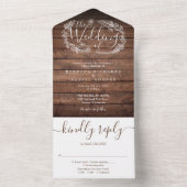 Landelijke Houten Script Monogram Bloem Bruiloft All In One Uitnodiging (Binnen)