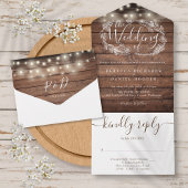 Landelijke houten slingerlichtjes script bloem bru all in one uitnodiging