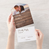 Landelijke Houten Snoerlampjes Monogram Foto Trouw All In One Uitnodiging (Afscheurbaar)