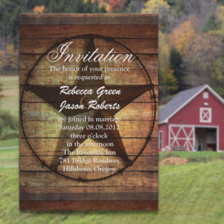 landelijke houten texas ster westerse trouwuitnodi kaart