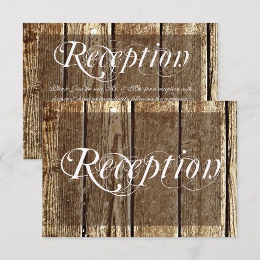 Landelijke houten trouwontvangstkaarten in schuurs informatiekaartje (Voorkant / Achterkant)