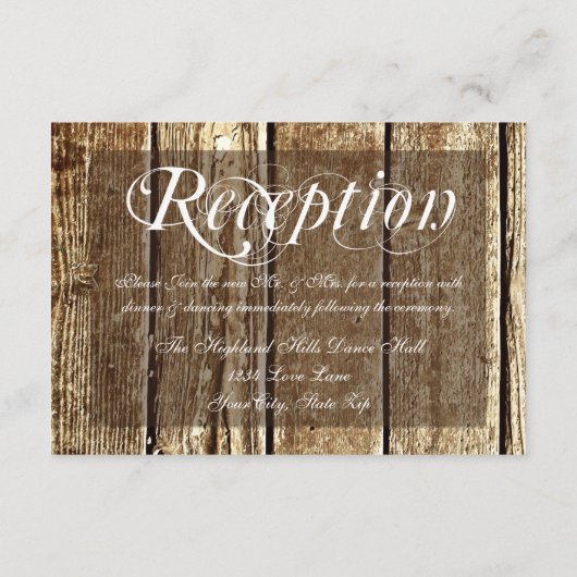 Landelijke houten trouwontvangstkaarten in schuurs informatiekaartje (Achterkant)