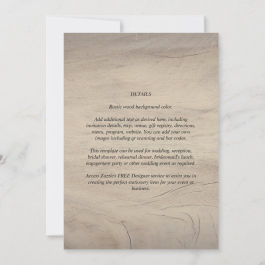 Landelijke houten typografie budget bruiloft kaart (Achterkant)