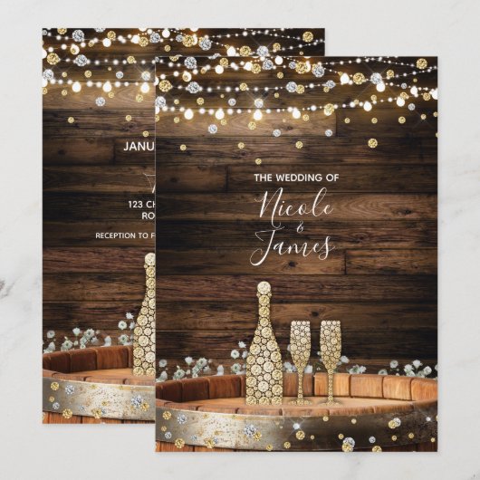 Landelijke Houten Vat Verlichting Champagne Modern Kaart (Voorkant / Achterkant)