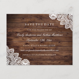 Landelijke Houten Vintage Kant Trouw Save The Date
