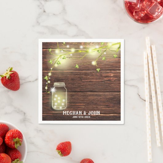 Landelijke houten weckpot met slingerlichtjes voor servet (Insitu)