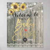 Landelijke houten zonnebloemen kant baby shower we poster (Voorkant)