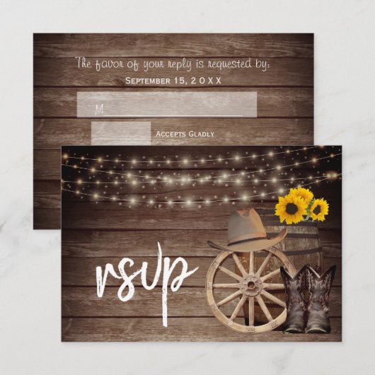 Landelijke houtsloop met zonnebloemen - RSVP (Voorkant / Achterkant)