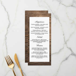 Landelijke houtstructuur landelijke bruiloft diner menu