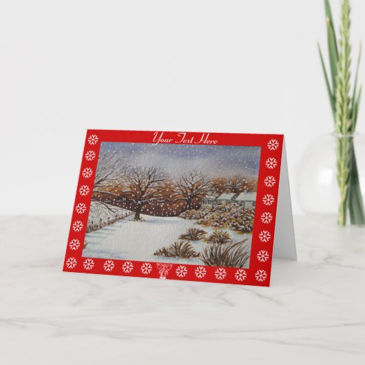 landelijke huisjes sneeuw scène sfeervol seizoensg feestdagen kaart (Voorkant)