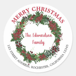 Landelijke hulstkrans Kerst terugkeeradres Ronde Sticker