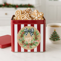 Landelijke hulstkrans wit zwart geruit lint