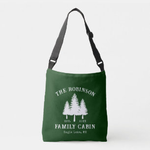 Landelijke hut familienaam land dennenbomen crossbody tas