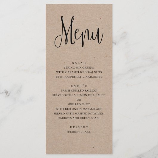 Landelijke huwelijksmenu. Modern kraft diner menu (Voorkant)
