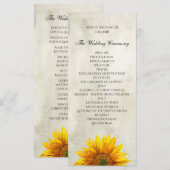 Landelijke huwelijksprogramma. Zonnebloem ceremoni Programmakaart (Voorkant / Achterkant)
