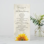 Landelijke huwelijksprogramma. Zonnebloem ceremoni Programmakaart (Staand voorkant)