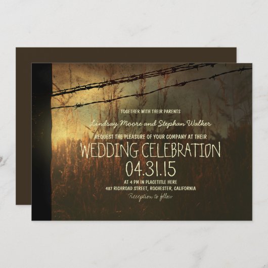 Landelijke huwelijksuitnodiging met landelijk hek kaart (Voorkant / Achterkant)