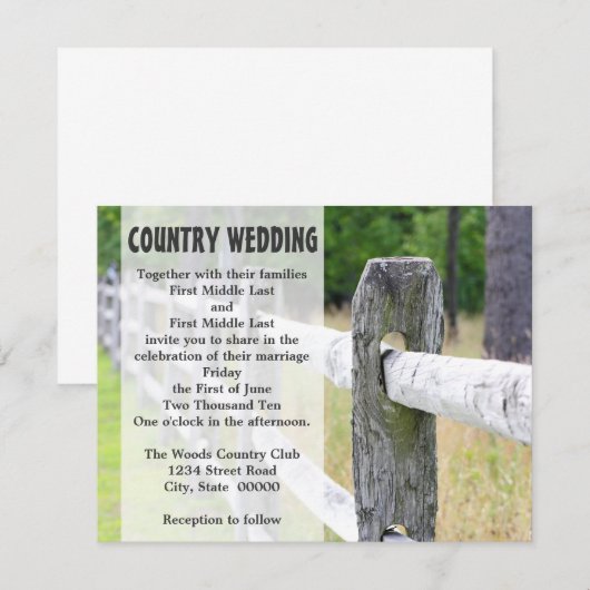 Landelijke huwelijksuitnodigingen kaart (Voorkant / Achterkant)