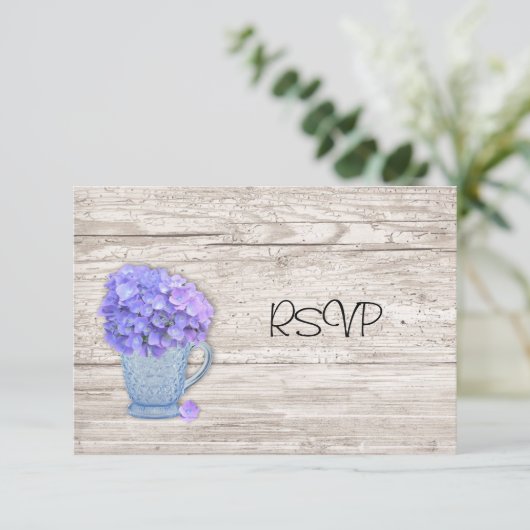Landelijke Hydrangea Bruiloftsreceptie RSVP Kaart (Staand voorkant)