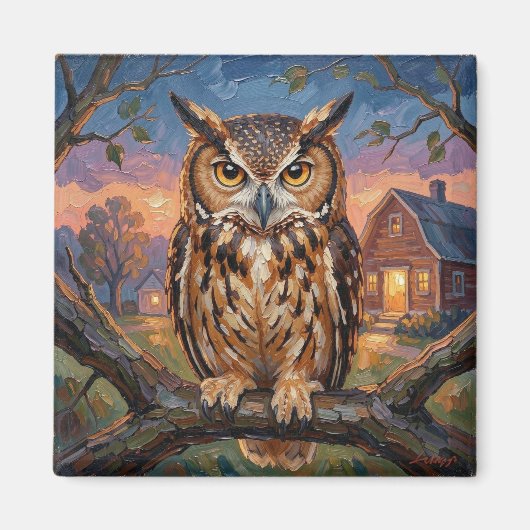 Landelijke Impasto Oehoe Magneet (Voorkant)
