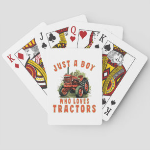 Landelijke jongen die van tractoren houdt pokerkaarten
