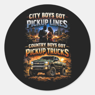 Landelijke Jongens Hebben Pickup Trucks Ronde Sticker