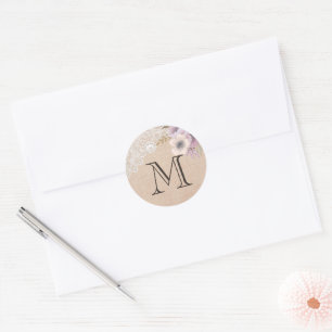 Landelijke jute kant roze bloemensymbool ronde sticker