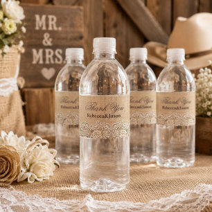 landelijke jute kant westerse landelijke schuur br waterfles etiket