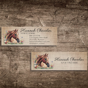 landelijke jute, paard met wilde bloem equestrian mini visitekaartje