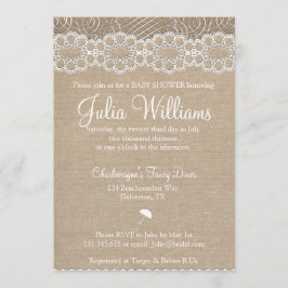Landelijke Jute & Vintage Kant Baby Shower Uitnodi Kaart