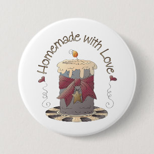 Landelijke Kaars Rustic Handgemaakt met Liefde Ronde Button 7,6 Cm