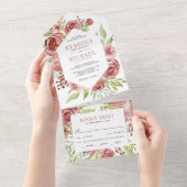 Landelijke Kaneel Roos Donker Roze Bloemen Bruilof All In One Uitnodiging (Afscheurbaar)