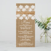Landelijke Kant en Jute Boerenbruiloft Menu Kaart (Staand voorkant)