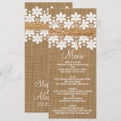 Landelijke Kant en Jute Boerenbruiloft Menu Kaart (Voorkant / Achterkant)