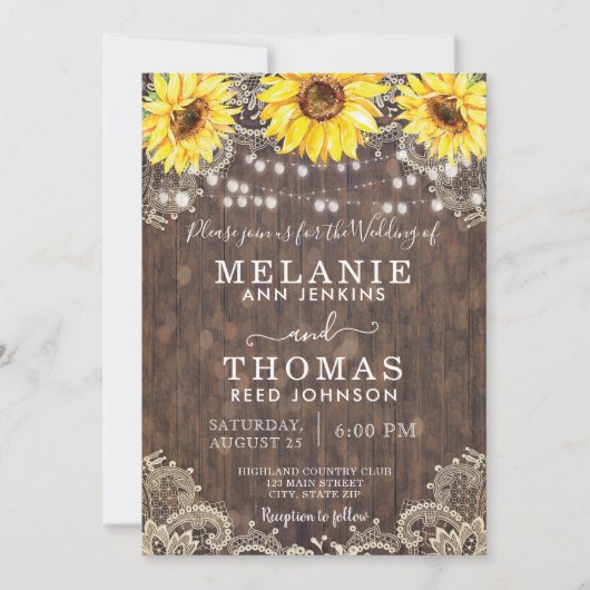 Landelijke kant en zonnebloemen Weddenschappen Kaart (Voorkant)