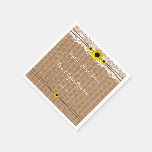 Landelijke Kant, Zonnebloemen, Jute Bruiloft Custo Servet (Hoek)