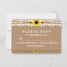 Landelijke Kant, Zonnebloemen, Jute Huwelijks RSVP