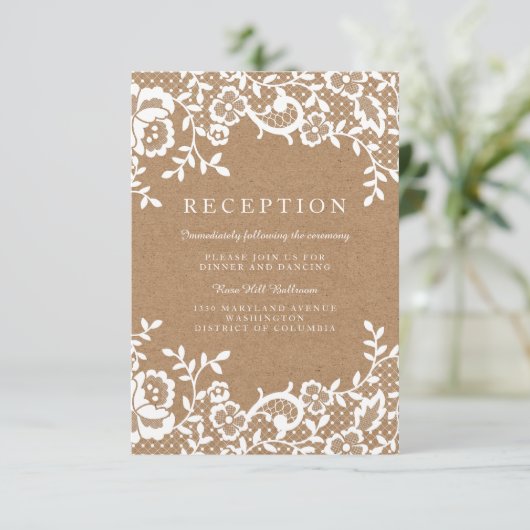 Landelijke Kanten Trouwreceptie Informatiekaartje (Staand voorkant)