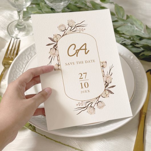 Landelijke Katoenen Bloemige Bruiloft Save The Date