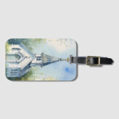 Landelijke kerkpad in bloemenweide bagagelabel (Voorkant (horizontaal))